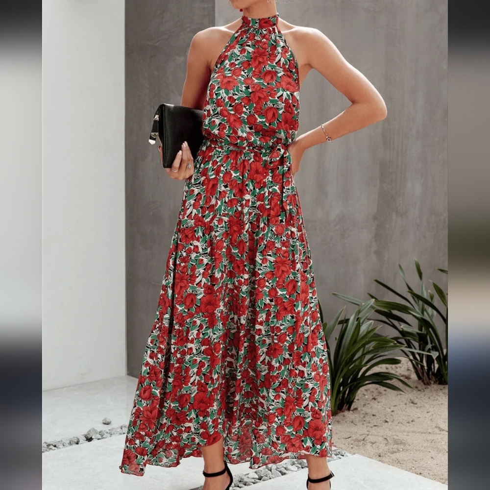 Pretty garden halter dress. S